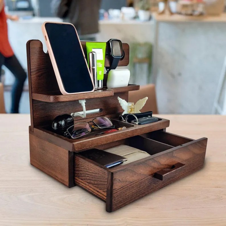 JUNJI Wooden Docking Station Desk Organizer