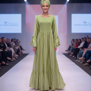 Spring Summer Green Rayon Embroidered Long Maxi Dress Best Women <b>African</b> Ethnic Fashion Luxury Eco-Friendly Bishop Sleeve Modest - Product Image 5