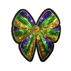 Tùy Chỉnh Chất Lượng Cao Mardi Gras Bow Sequins Thêu Vá Sắt Trên Bow Sequin Trucker Hat Áo Vá Bán Buôn - Product Image 1
