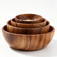 Ensemble de 4 bols à salade en bois naturel de qualité supérieure, bols à servir imbriqués pour fruits, pop-corn, céréales, ustensiles de cuisine professionnels