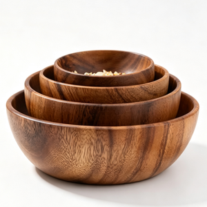 Juego de 4 Tazones para Ensalada de <span class=keywords><strong>Madera</strong></span> con Textura Natural Premium, Tazones Apilables para Servir Fruta, Palomitas, Cereales, Utensilios de Cocina Profesionales - Product Image 6