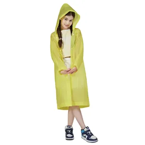 Wholesale Rain Coat For Kids Custom Logo School Travel Disposable Transparent Pink Blue Yellow Kids EVA Raincoat