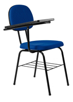 Chaise de conférence empilable bleue avec tablette d'écriture, porte-livre et siège rembourré, chaise légère pour salle de formation avec bureau