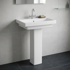 Lavabo rectangulaire en céramique blanche sur piétement pour salle de bain d'hôpital, lavage des mains en extérieur, équipement sanitaire - Product Image 4