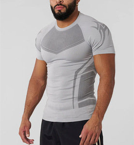 Spring High Quality Custom Logo Printed Short Sleeve Crew Neck Breathable Four-Way Stretch Sport Running <strong>Apparel</strong> Men's Seamless - Product Image 2