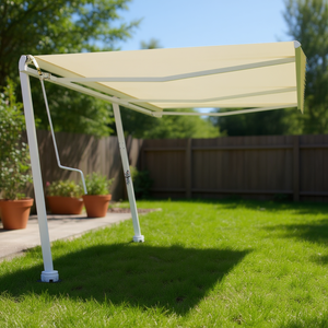 Auvent rétractable à bras articulé Premium 236,2x96,5 pouces, structure en fer blanc, commande manuelle, pour terrasse - Product Image 2