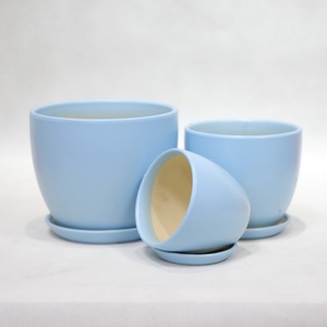 Pot de fleurs rond en céramique moderne, petit pot en ciment pour succulentes et bonsaïs, pour la décoration de bureau, de pépinière ou de centre commercial, kit de plateau - Product Image 3