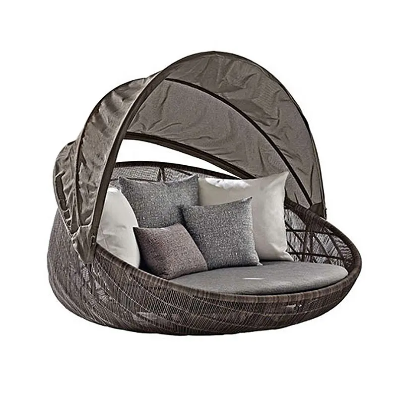 Modern Garden Sunbed Lounger Round Outdoor Rattan Furniture Outdoor Chaise Daybed