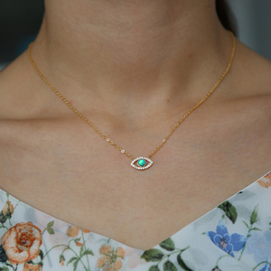 Collana con Ciondolo Occhio Turco di Alta Qualità, Charm con Zirconi e <span class=keywords><strong>Opale</strong></span> Blu, Vendita all'Ingrosso - Product Image 2