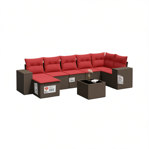 Ensemble de canapés de jardin en polyrotin brun pour 8 personnes, mobilier de patio extérieur avec coussins, design contemporain - Product Image 1