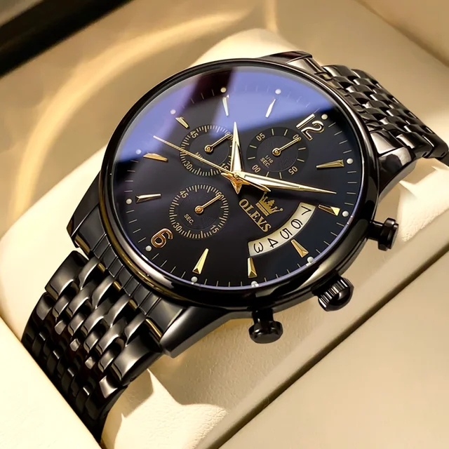 Ready Stock Luxury Men's Rome Face Watch with Date Gold 2pcs Stainless Steel Bracelet Compass Function