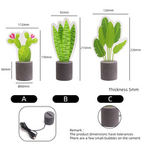 Lampe en béton en forme de cactus, lumière LED USB, impression UV, lumière de nuit en acrylique, blanc chaud avec base en ciment