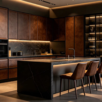 Meuble de cuisine sur mesure en cuir de luxe avec four encastré, armoire vitrée à LED pour maison de luxe, commande en gros
