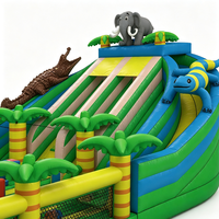 Château gonflable commercial extérieur sur le thème de la forêt animale, personnalisé, 12*8m, 103m², pour enfants, avec toboggan