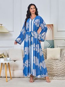 d'abaya couleur bleu foncé motif bronzant caftan avec robe intérieure 2 pièces ensemble abaya musulmane pour les femmes - Product Image 3