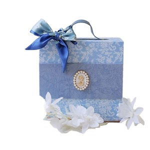 Caja de regalo de boda francesa de lujo ligera de tres tamaños con logotipo personalizado RTS caja de papel rígida portátil con cinta para <span class=keywords><strong>dulces</strong></span> - Product Image 5