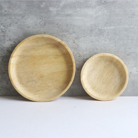 Lot de 2 assiettes et sous-verres en travertin Plateau de service en marbre rond minimaliste Plateau de vanité en pierre pour la décoration de table