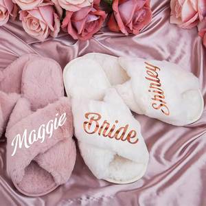 Personalized <b>Bride</b> <b>Slippers</b> for Wedding Day, Custom Name Soft Fuzzy <b>Slippers</b> for Bachelorette Party, Bridal Shower Gifts - Product Image 4