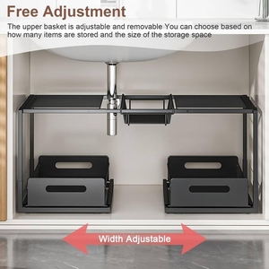Étagère de rangement sous évier à double niveau, organisateur coulissant extensible pour armoire de cuisine et garde-manger - Product Image 3