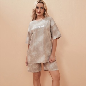 Costume d'été pour femmes Short Sleeve Short Casual Sports Suit Cute Girl's Clothes Round Neck Solid Color Plus Size Clothing 2 Piece - Product Image 4