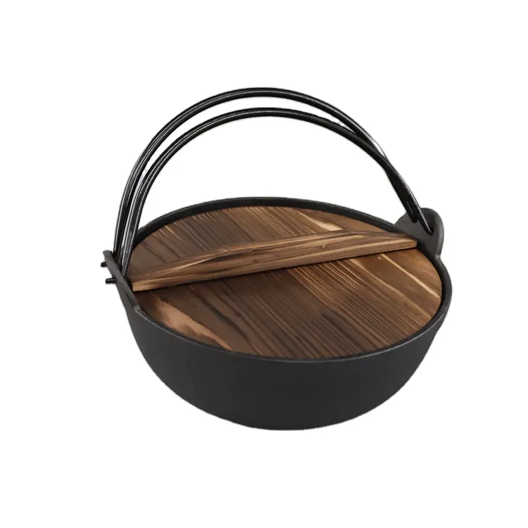 Japanese Hot Sale Outdoor High Quality Cast Iron Pot With Wooden Lid Cast Iron Hanging Pot