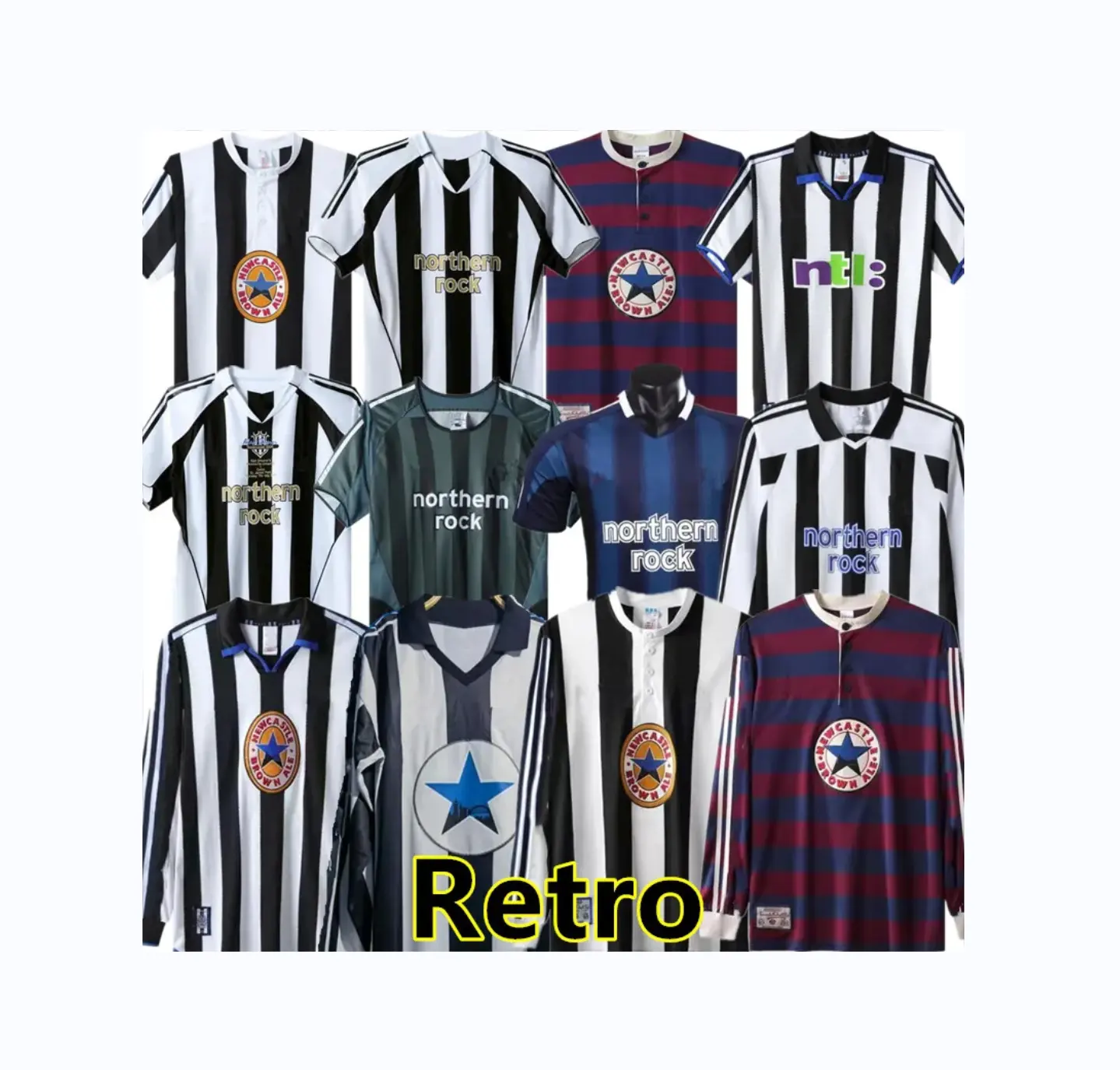 Newcastle NUFC SHEARER maglie da calcio retrò SHEARER PINAS 1993 1980 82 05 2006 UNITED OWEN classiche magliette da calcio