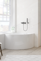 Baignoire autoportante moderne en acrylique blanc, écologique, pour coin de salle de bain, avec drain, pour 1 personne, en pierre artificielle et bois