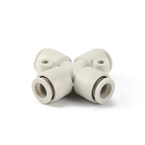 Connecteur pneumatique à connexion rapide de type SMC KQTW08-00, raccord croisé à quatre voies avec raccords KQ2TW06-00 et KQ2TW10-00 - Product Image 1