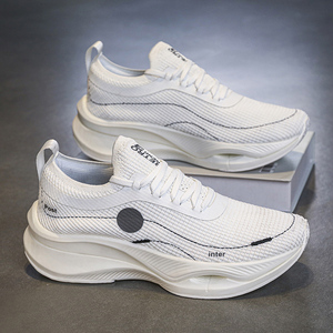 Chaussures de course décontractées pour hommes, en maille, tissu doux, semelle amortissante, design géométrique, basses, à lacets, pour le jogging en extérieur - Product Image 3