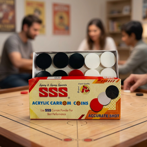 Jetons de carrom en acrylique, pièces de jeu, disques noirs, blancs et rouges, 19 pièces, boîte en plastique pour jeu de carrom - Product Image 3