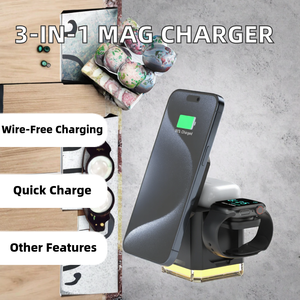 Cargador magnético 3 en 1 portátil personalizado, soporte de cargador inalámbrico de <span class=keywords><strong>carga</strong></span> rápida de 15W para <span class=keywords><strong>iPhone</strong></span> 15, 14, <span class=keywords><strong>13</strong></span>, 10W, 5W, duradero y funcional - Product Image 2