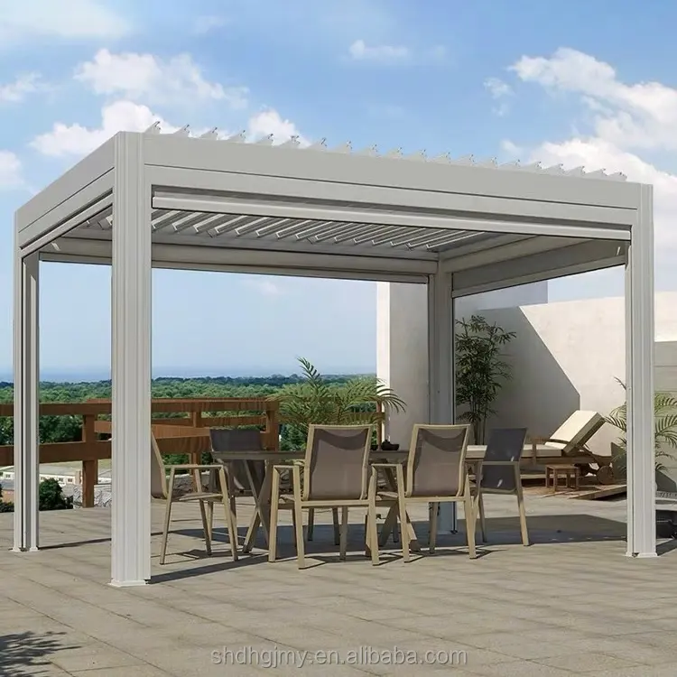 Gazebos para exteriores de aluminio con arcos bioclimáticos eléctricos motorizados con pérgola de techo de casa de apertura y cierre