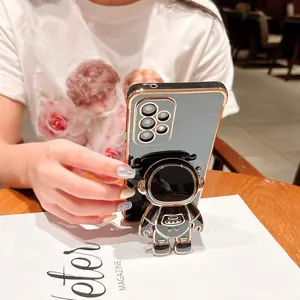 Side Electroplated Heart Suitable For Samsung S24 Phone Case With Fine Hole Soft Shell Full Package Anti Fall Astronaut Bracket