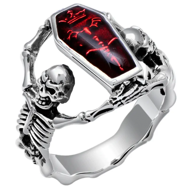 Hot Sell Cool Fashion Punk Hip-hop Party Skull Coffin Finger Jewelry Vampire Diaries Bat Gothic Skull Rings Vintage