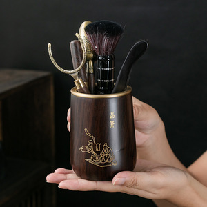 Ebony Solid Wood <b>Tea</b> <b>Set</b> Six Gentlemen Kung Fu <b>Tea</b> Utensils Gold Handle <b>Tea</b> Spoon Knife Tongs Brewing Tools Cylinder Shape - Product Image 4