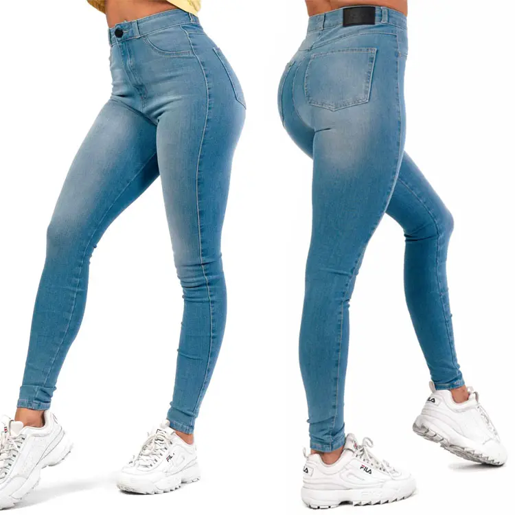 Hot Sale Custom Made Rửa Màu Phai Bằng Chứng Stretch Không Rips Skinny Phụ Nữ Jeans