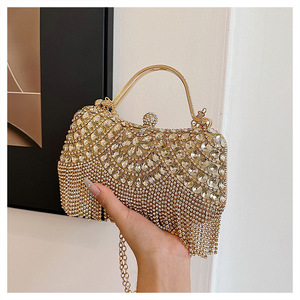 Bolsos de Noche Clásicos de Moda para Mujer al por Mayor a Precio de Fábrica, Bolsos de Mano con Cuentas de Cristal, Correa de Cadena de Poliéster, Cierre Magnético - Product Image 1