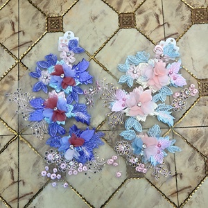Nuovissimo pizzo a maglia 3d Applique a fiori ricamati a rete <span class=keywords><strong>con</strong></span> strass LT2243A - Product Image 2