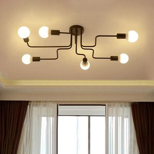 LITFAD 32 \ "lampadario industriale in metallo Vintage lampada da soffitto a 6 luci Semi-filo da montare fienile cromato in ferro battuto appeso - Product Image 6