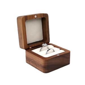 Wooden Necklace <b>Box</b> Walnut Ring Storage Jewelry <b>Box</b> Square Portable <b>Wedding</b> Gift Case - Product Image 5