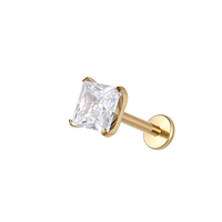 Labret en Titane ASTM F136 avec Zircon Cubique Taille Princesse, Clou à Pousser Sans Filetage, Plaqué Or 18K, Carré, pour Cartilage d'Oreille, Hélix, Enfant