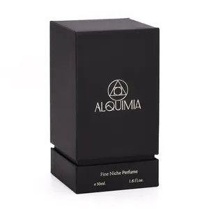 Luxo tampa e base inferior rígido preto papelão personalizar embalagem perfume garrafa com caixa