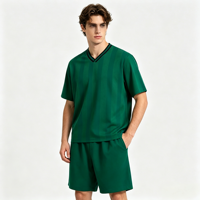 T-shirts Homme AMLClever Col V Rayures Football Manches Courtes Contraste de Couleurs Légers Extérieur Unisexe Prêts à l'emploi Vente en Gros
