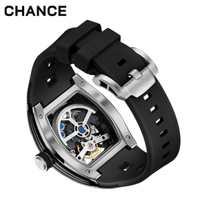 Montres mécaniques bleu ciel en gros pour le dropshipping, boîtier en acier, tourbillon automatique, cadran ajouré de luxe, Shanghai, silicone, unisexe - Product Image 4
