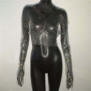 New <strong>Fishnet</strong> Long-Sleeved <strong>Top</strong> Mesh Rhinestone Hot Girl T-shirt Sweet and Spicy Style <strong>Fishnet</strong> <strong>Top</strong> - Product Image 4