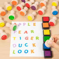 Ensemble de tampons en bois DIY pour projets artistiques d'enfants, alphabet et lettres ABC, avec tampon encreur, pour cadeaux de fête d'anniversaire