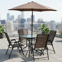 Ensemble de chaises pliantes d'extérieur en métal moderne avec parasol, résistant aux intempéries et coussins imperméables