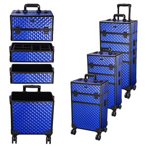 <span class=keywords><strong>Valise</strong></span> à roulettes de maquillage bleu brillant 4 en 1, <span class=keywords><strong>valise</strong></span> à roulettes verrouillable pour cosmétiques, maquillage, artiste des ongles, voyage, train - Product Image 1