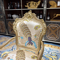 Chaise de bureau brodée à la française, chaise pivotante de luxe européenne en bois massif avec coussin moelleux, idéale pour les villas de luxe