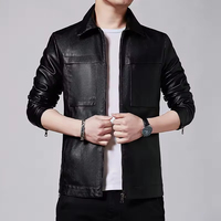 Blouson Moto en Cuir Homme Simple, Slim, Col Revers, Couleur Unie, pour Automne Hiver, Vente en Gros d'Usine